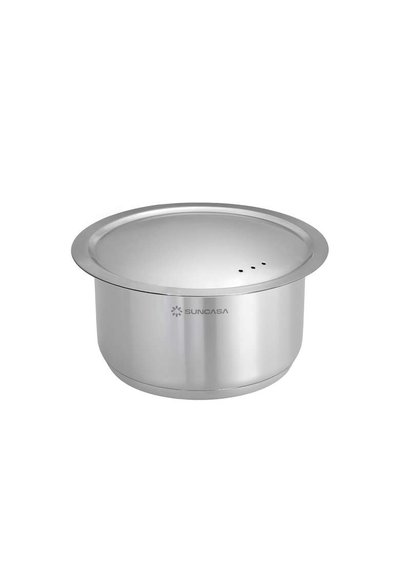 SUNCASA Impact Pro 304 Stainless Steel Tope Cooking Pot with Steel Lid | 2.5 L | 2.6 Qt | 18 cm | 7.1 Inch | Heavy Bottom | Non-Toxic - Indya