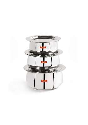 Sumeet Stainless Steel Belly Shape Tope Cookware Pot Set with Lid | 380 ml | 12.8 fl oz | Pack of 3