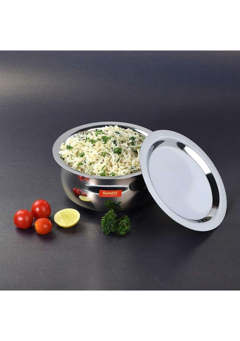 Sumeet Stainless Steel Belly Shape Tope Cookware Pot Set with Lid | 380 ml | 12.8 fl oz | Pack of 3 - Indya