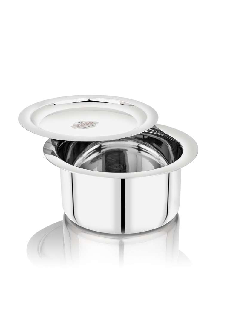 Vinod Brand Stainless Steel Flat Bottom Cooking Tope Cooking Pot with Lid | 1000 ml | 33.8 fl oz | 17 cm | 6.7 Inch | Induction Compatible - Indya