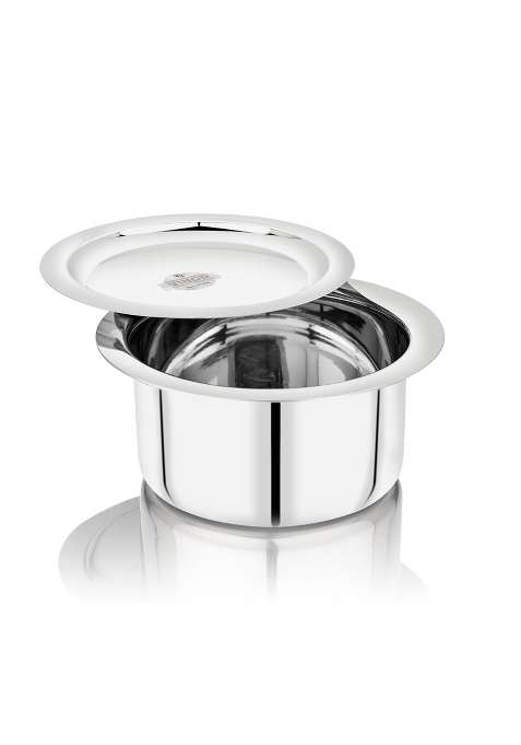 Vinod Brand Stainless Steel Flat Bottom Cooking Tope Cooking Pot with Lid | 1000 ml | 33.8 fl oz | 17 cm | 6.7 Inch | Induction Compatible