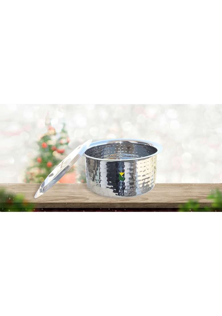 KITCHEN NEXT Stainless Steel with Hammerd Patila Cooking Pot | 1 L | 1.1 Qt | With Lid - Indya