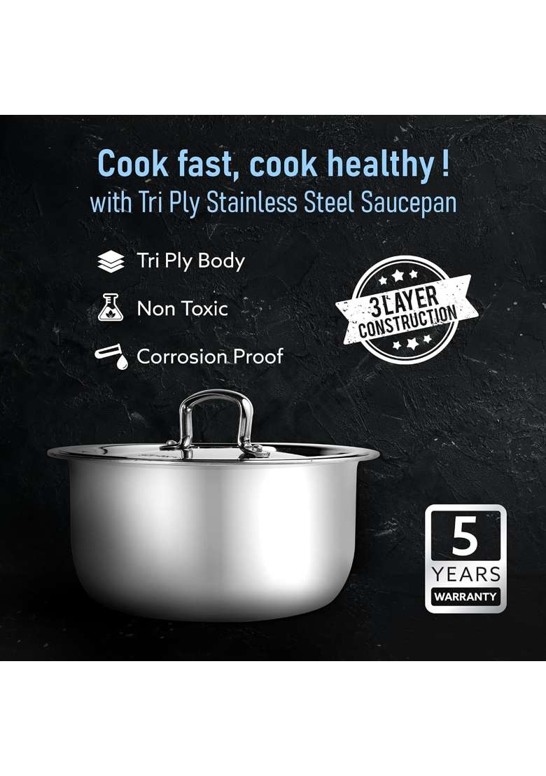 AGARO Regency Triply Tope Cooking Pot with Stainless Steel Lid | 3.5 L | 3.7 Qt | 20 cm | 7.9 Inch | Induction Compatible - Indya