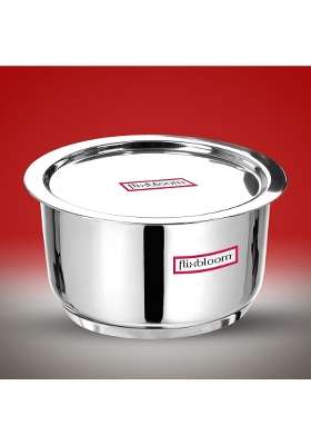 FLIXBLOOM Stainless Steel Cookware Triply Bottom Induction Base Utensil Deep Cooking | 3.5 L | 3.7 Qt | With Lid