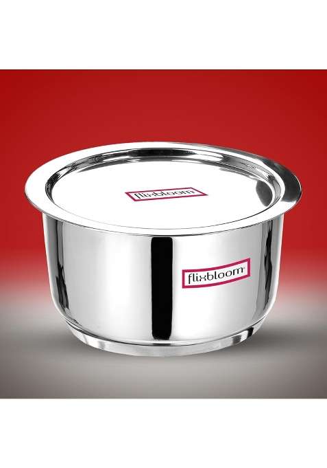 FLIXBLOOM Stainless Steel Cookware Triply Bottom Induction Base Utensil Deep Cooking | 3.5 L | 3.7 Qt | With Lid