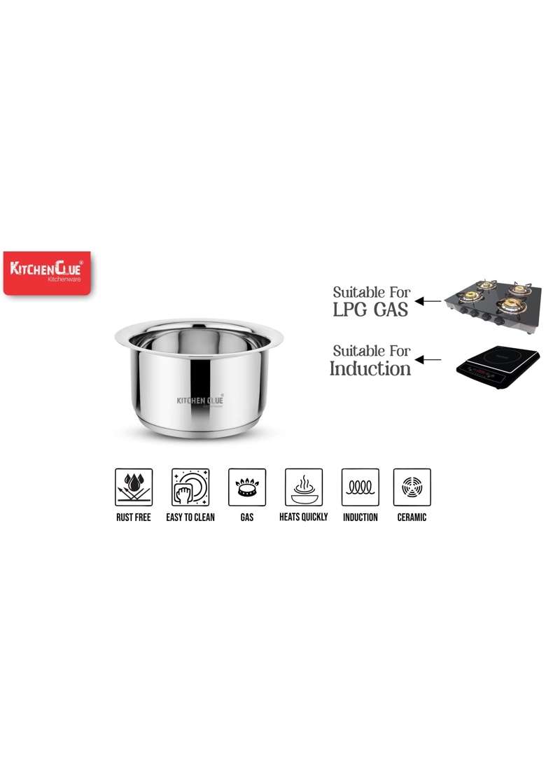 KITCHEN CLUE Stainless Steel 304 Grade Milk Tope Cooking Pot Patila | 1.6 L | 1.7 Qt | Induction Compatible | Heavy Bottom | Tri-Ply - Indya
