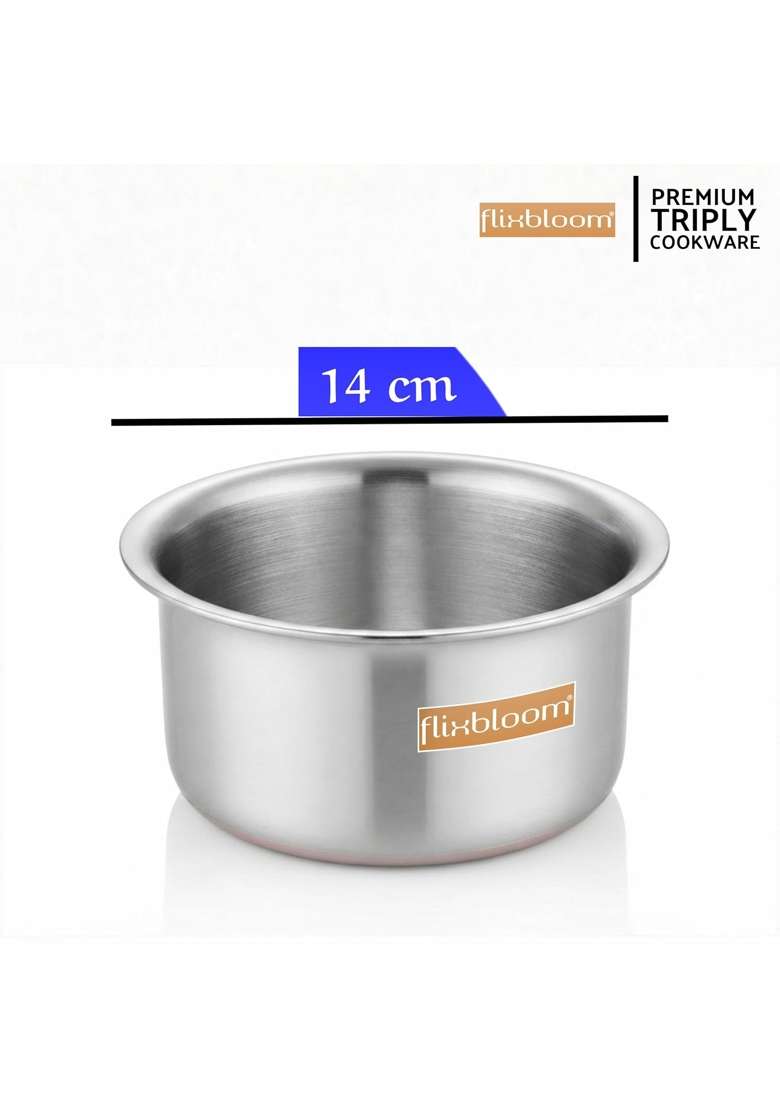 FLIXBLOOM Special Kitchen Triply Stainless Steel Induction Base Cookware | 500 ml | 16.9 fl oz | 14 cm | 5.5 Inch - Indya