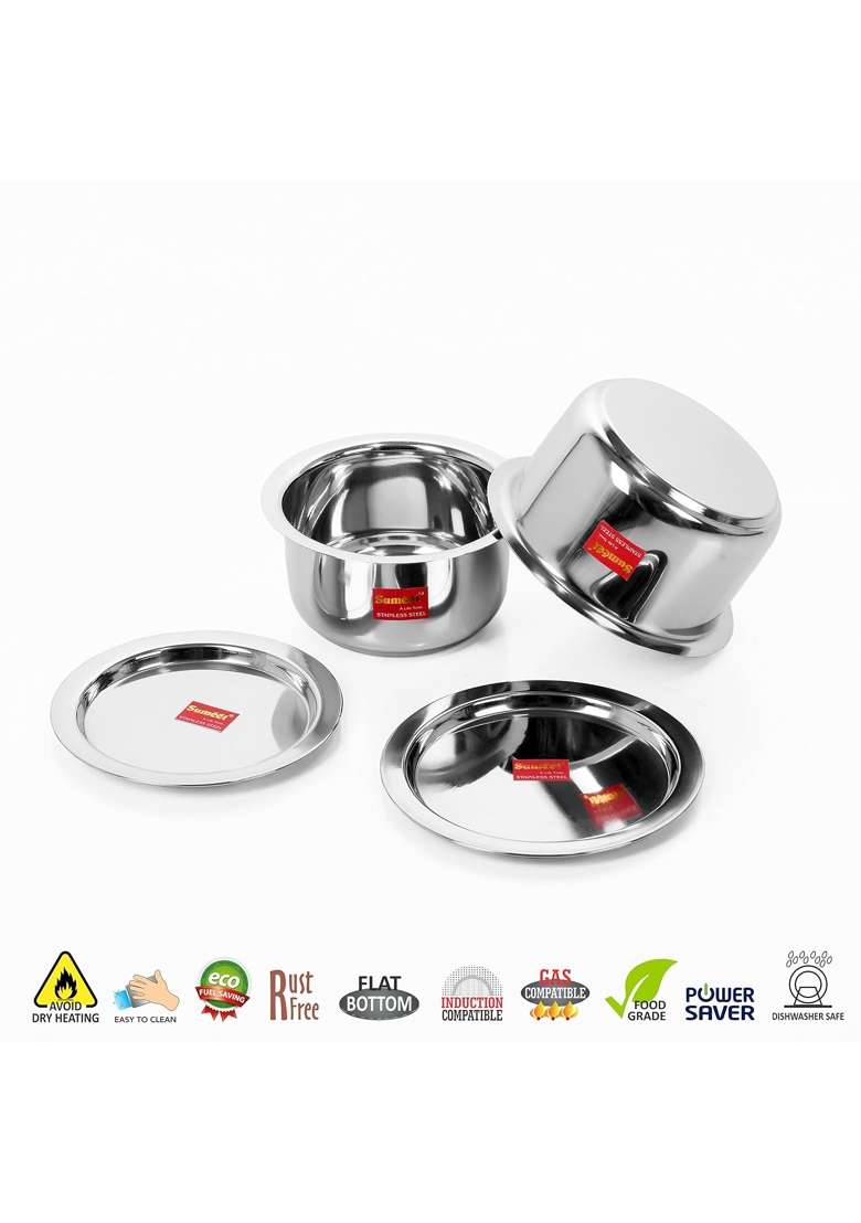 Sumeet Stainless Steel Cookware Set with Lid | 1 L | 1.1 Qt | 2-Piece Set - Indya