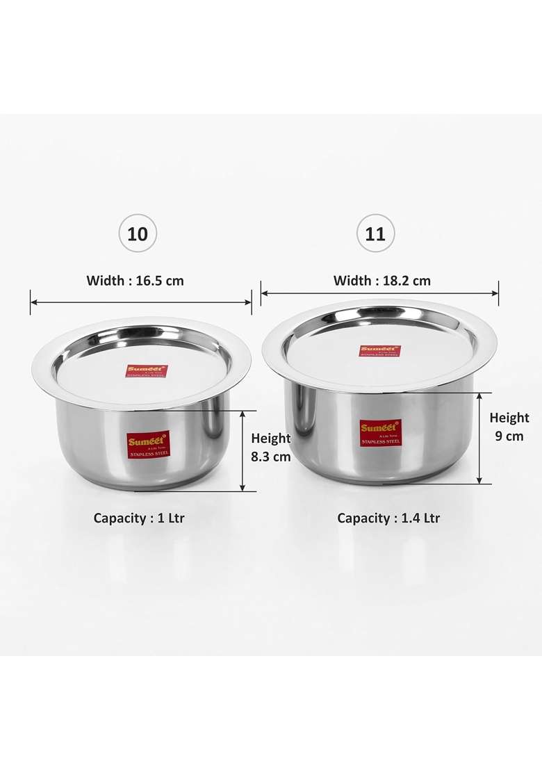 Sumeet Stainless Steel Cookware Set with Lid | 1 L | 1.1 Qt | 2-Piece Set - Indya