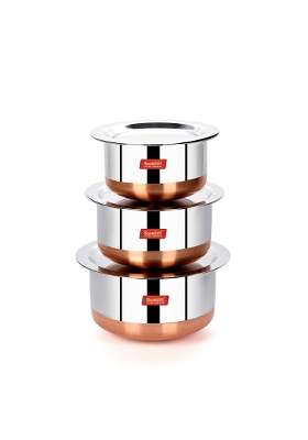 Sumeet Stainless Steel Copper Bottom Tope Cooking Pot Set with Lid | 0.4 L | 0.4 Qt | Pack of 3