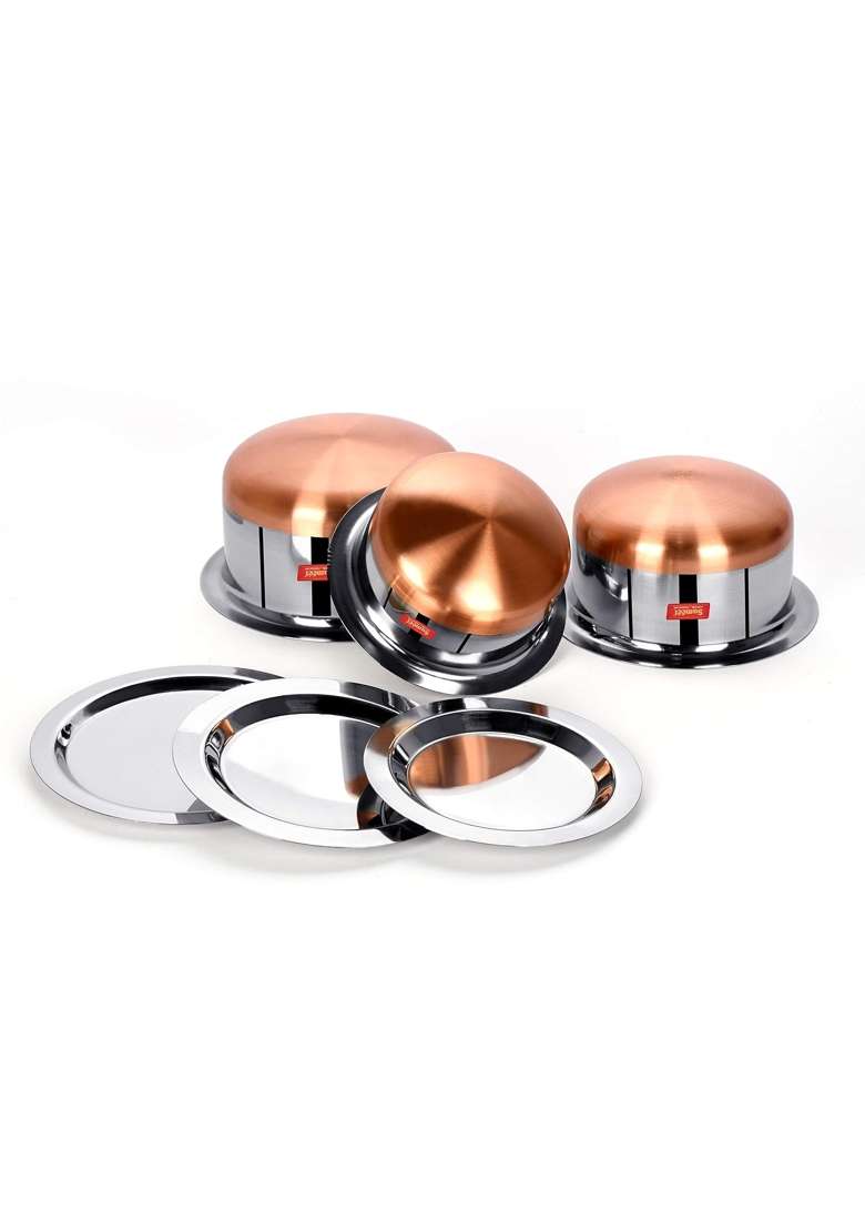 Sumeet Stainless Steel Copper Bottom Tope Cooking Pot Set with Lid | 0.4 L | 0.4 Qt | Pack of 3 - Indya