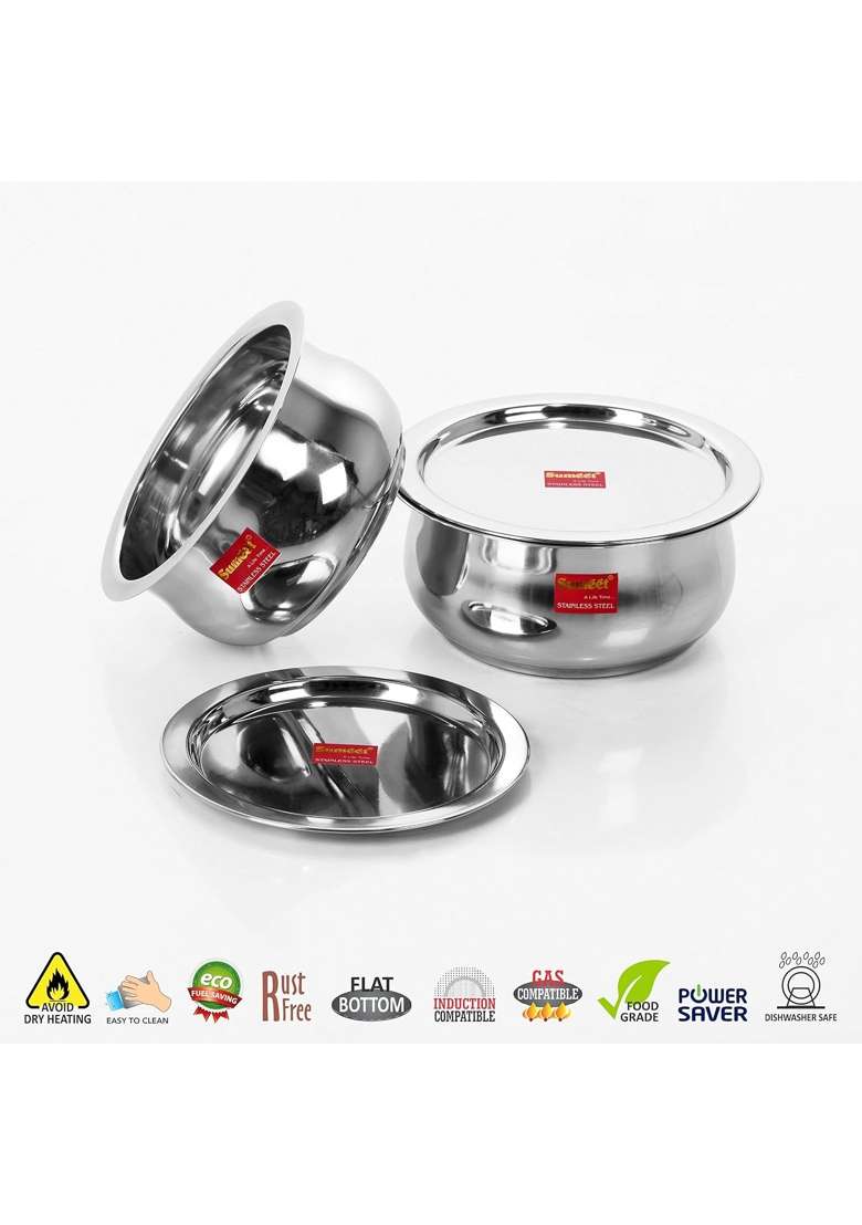 Sumeet Stainless Steel Cookware Set with Lid | 1.6 L | 1.7 Qt | 2-Piece Set - Indya