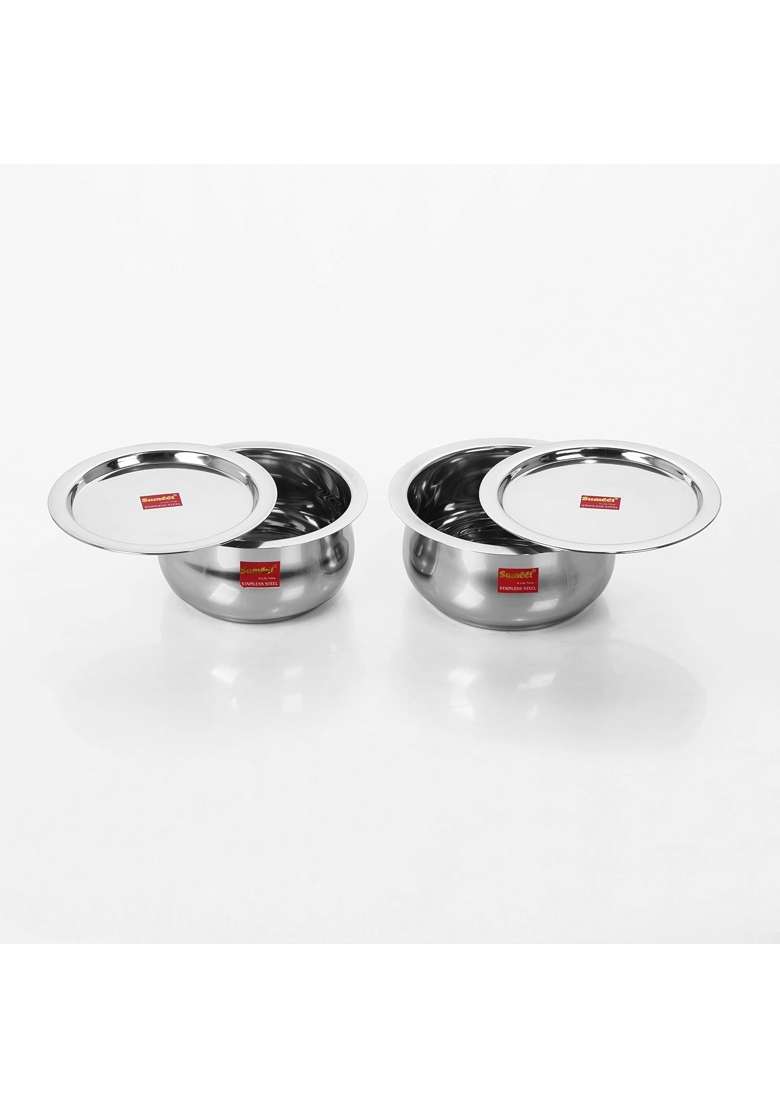 Sumeet Stainless Steel Cookware Set with Lid | 1.6 L | 1.7 Qt | 2-Piece Set - Indya