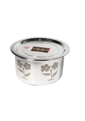 Sonanshi Stainless Steel Flower Laser Print Patila Bhagona Tapeli Handi Pot with LID | 2.5 L | 2.6 Qt