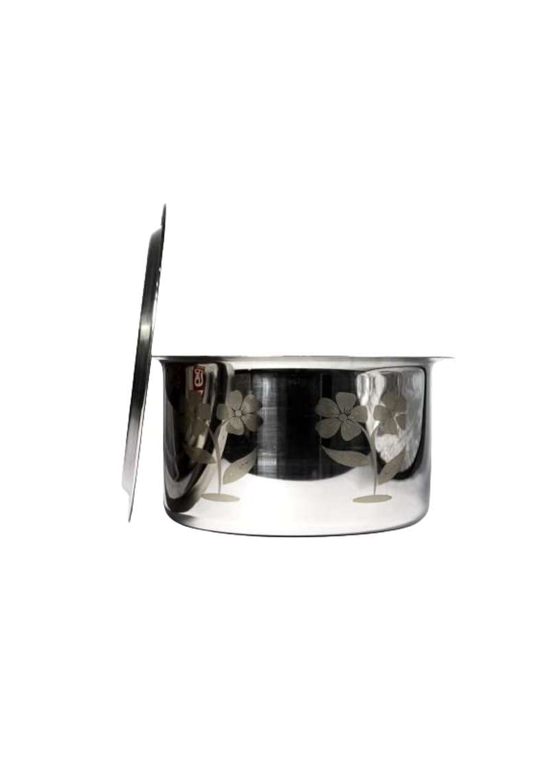 Sonanshi Stainless Steel Flower Laser Print Patila Bhagona Tapeli Handi Pot with LID | 2.5 L | 2.6 Qt - Indya