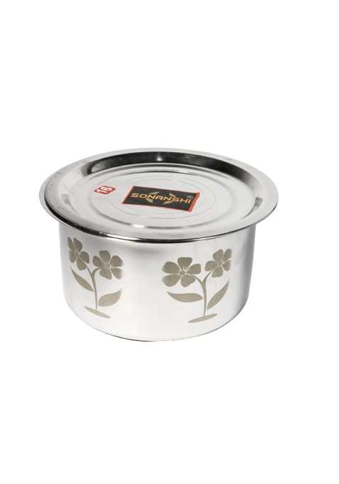 Sonanshi Stainless Steel Flower Laser Print Patila Bhagona Tapeli Handi Pot with LID | 2.5 L | 2.6 Qt