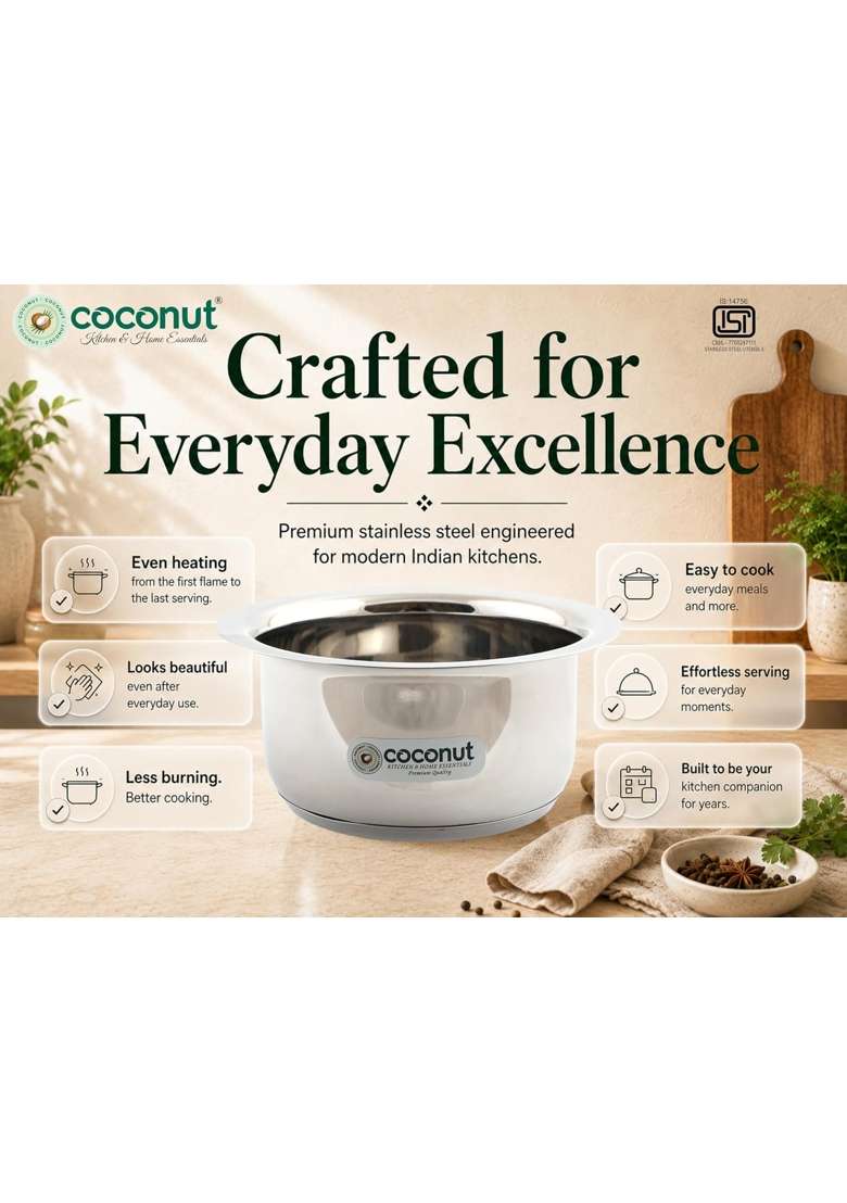coconut Capsulated Sandwich Bottom Tope | 500 ml | 16.9 fl oz | Induction Compatible - Indya