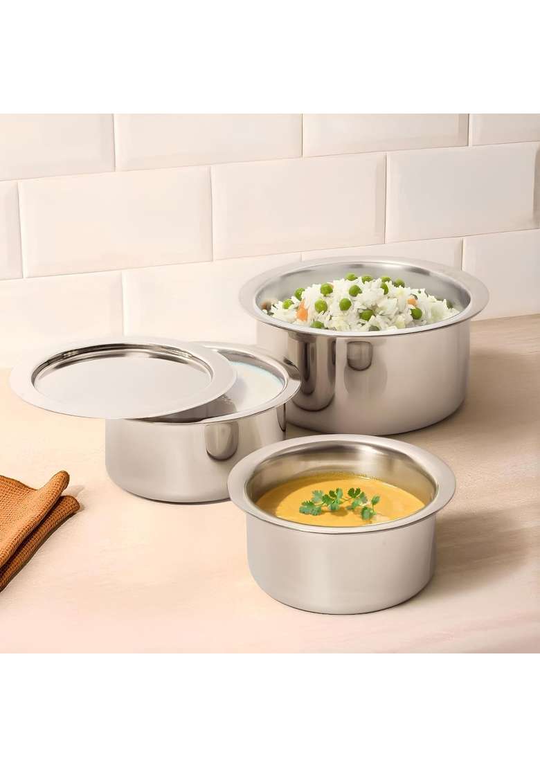 Meyer Triply Stainless Steel Tope Cooking Pot with Steel Lid | 1.5 L | 1.6 Qt | 2-Piece Set | Non-Toxic - Indya