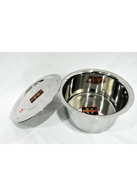 Sonanshi Patila Cooking Pot Bhagona Tapeli Stainless Steel with LID | 2 L | 2.1 Qt