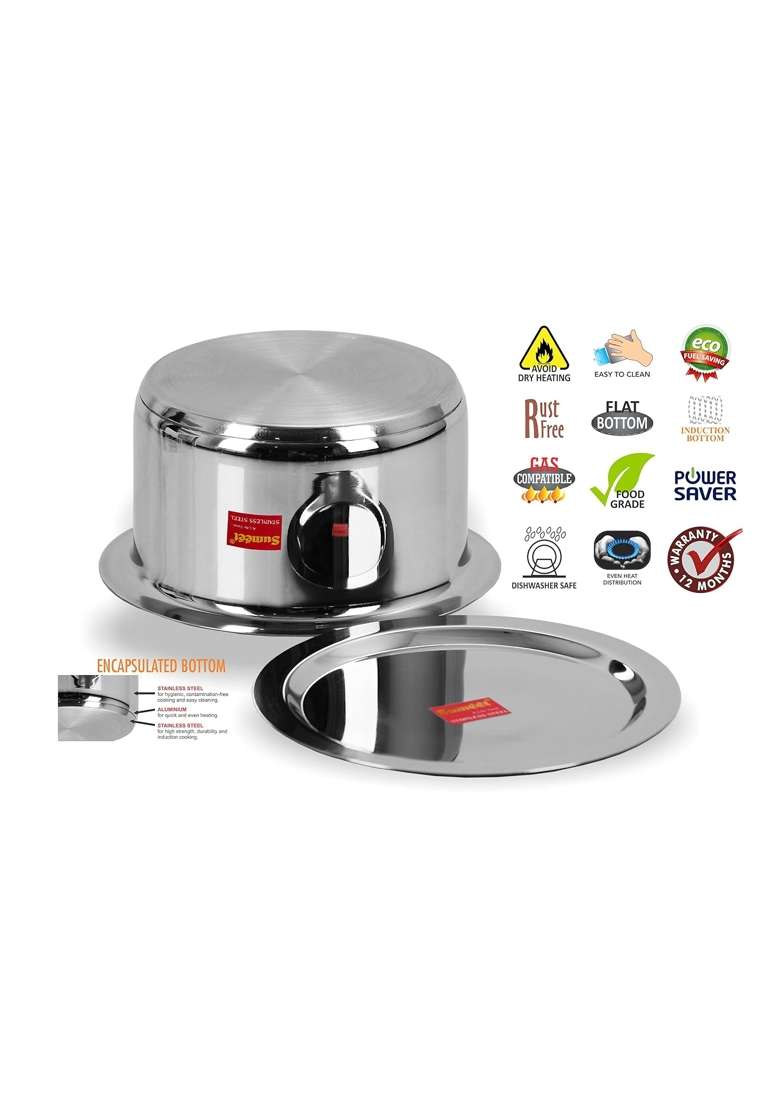 Sumeet Stainless Steel Induction Bottom | 1 L | 1.1 Qt | With Lid - Indya