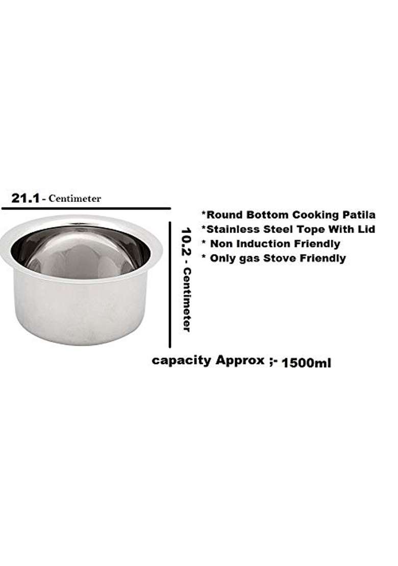 Bartan Star Stainless Steel Patila Cooking Pot | 1500 ml | 50.7 fl oz - Indya