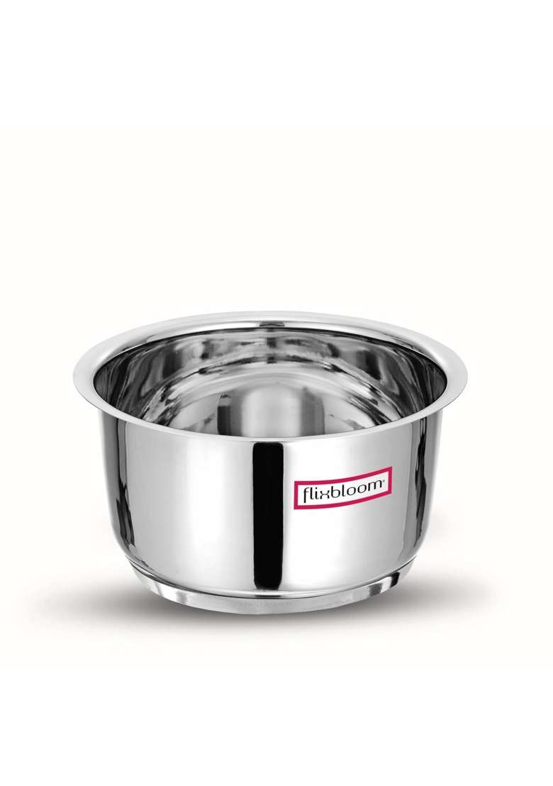 FLIXBLOOM Latest Cooking Pot Stainless Steel Kitchen Utensil Tope Container Bhagona | 2.5 L | 2.6 Qt | Induction Compatible | Tri-Ply - Indya