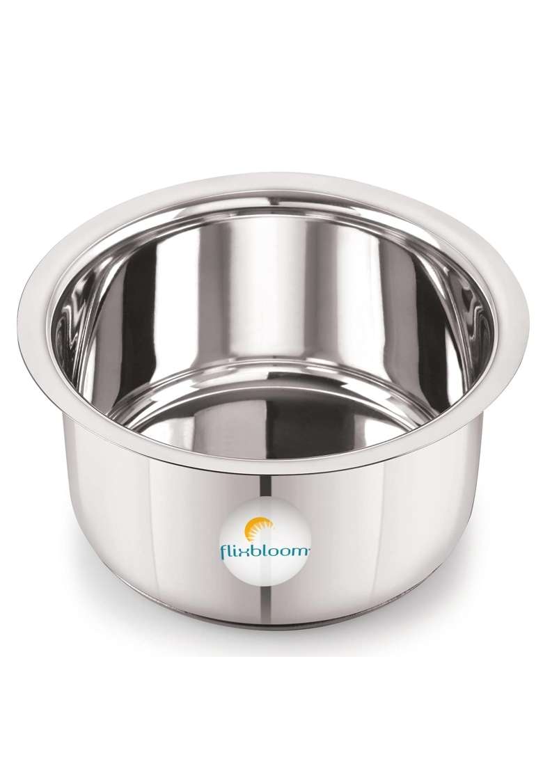 FLIXBLOOM Latest Cooking Pot Stainless Steel Kitchen Utensil Tope Container Bhagona | 2.5 L | 2.6 Qt | Induction Compatible | Tri-Ply - Indya