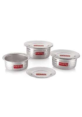 HAZEL Aluminium Hammered Tope Cooking Pot Set with Lid | 1 L | 1.1 Qt | 3-Piece Set | Food Safe