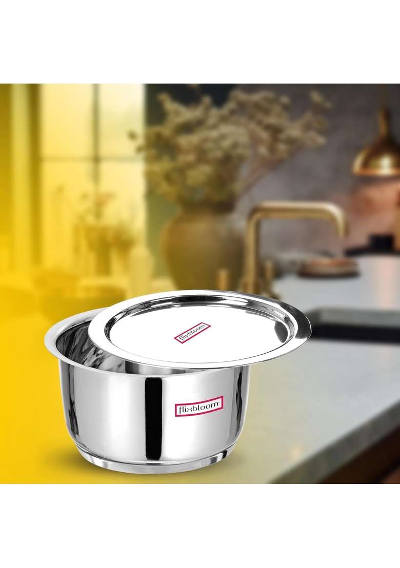 FLIXBLOOM Blazing Stainless Steel Triply Nexus Bottom Induction Base LPG Gas Friendly | 4 L | 4.2 Qt | With Lid - Indya