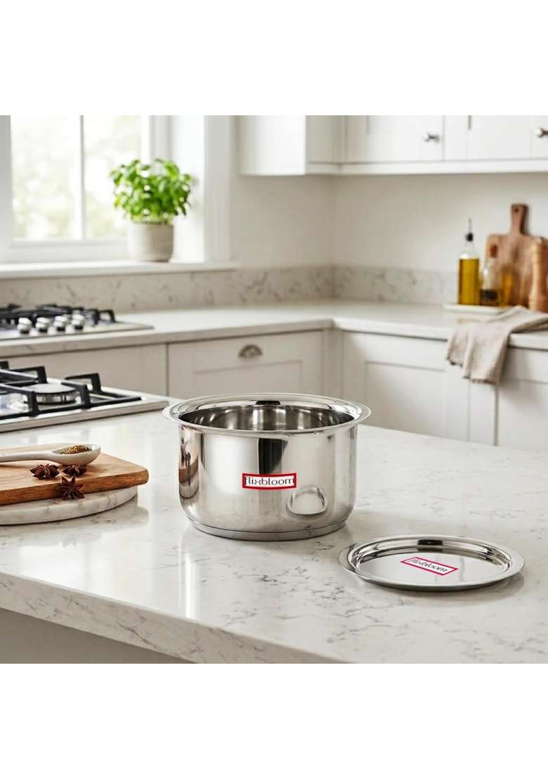 FLIXBLOOM Urban Kitchen Stainless Steel Induction Base LPG Friendly Cookware with Triply | 1 L | 1.1 Qt | With Lid - Indya