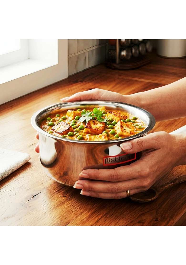 FLIXBLOOM Chef Triply Thick Guage Heavy Duty Stainless Steel Food Grade Deep Kitchen | 5 L | 5.3 Qt | Induction Compatible - Indya