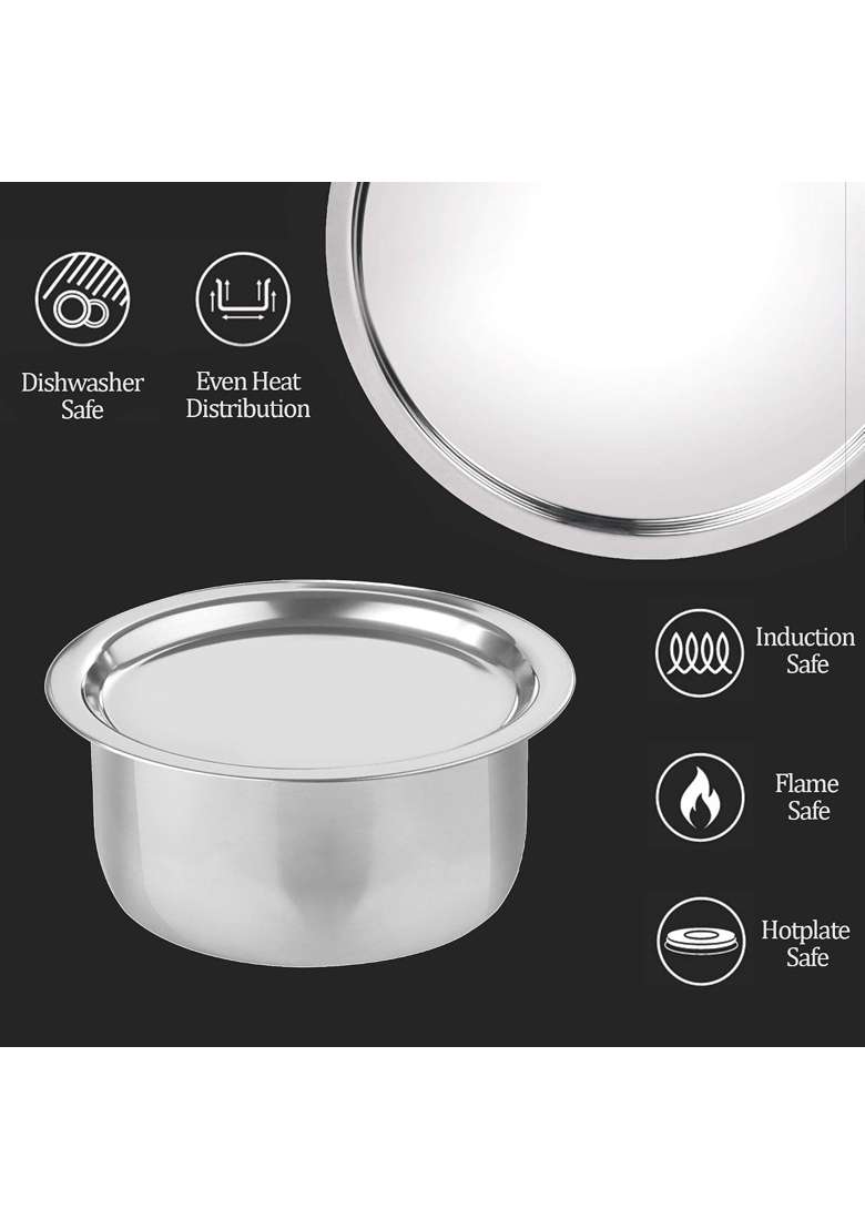 MILTON Pro cook TriPly Stainless Steel Tope Cooking Pot with SS Lid | 1.6 L | 1.7 Qt | 16 cm | 6.3 Inch | Induction Compatible | Dishwasher Safe - Indya
