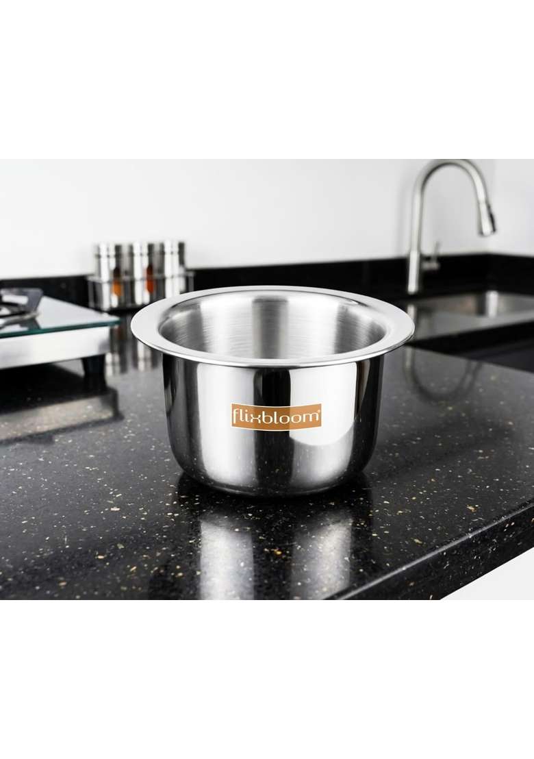 FLIXBLOOM Pro Stainless Steel Thick Triply Kitchen Cookware Induction Base LPG Friendly | 4.5 L | 4.8 Qt - Indya