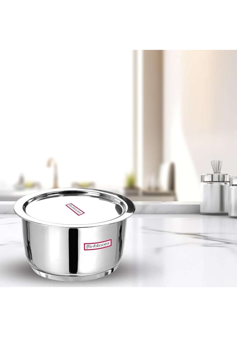 FLIXBLOOM Virtues Tope Cooking Pot Stainless Steel Thick Guage with Triply | 500 ml | 16.9 fl oz | Induction Compatible | With Lid - Indya