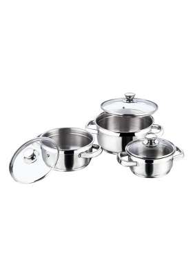 Vinod Bremen Stainless Steel Saucepot with Glass Lids | 3-Piece Set | Induction Compatible | Heavy Bottom | With Lid