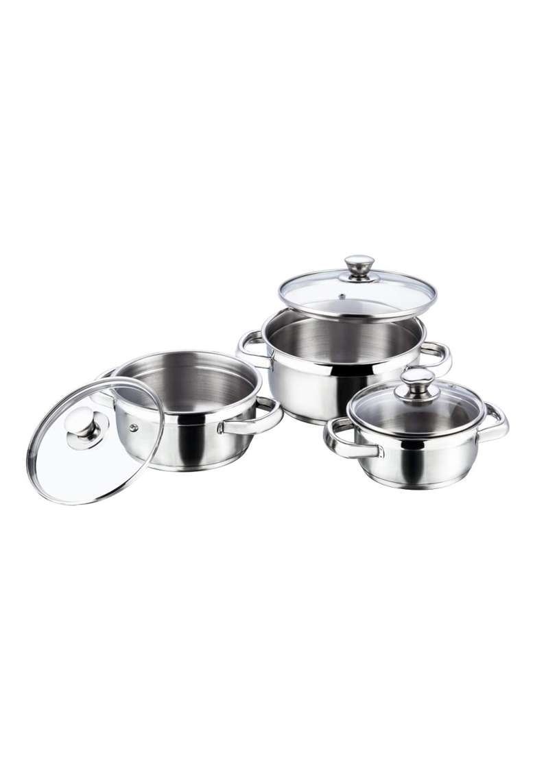 Vinod Bremen Stainless Steel Saucepot with Glass Lids | 3-Piece Set | Induction Compatible | Heavy Bottom | With Lid - Indya