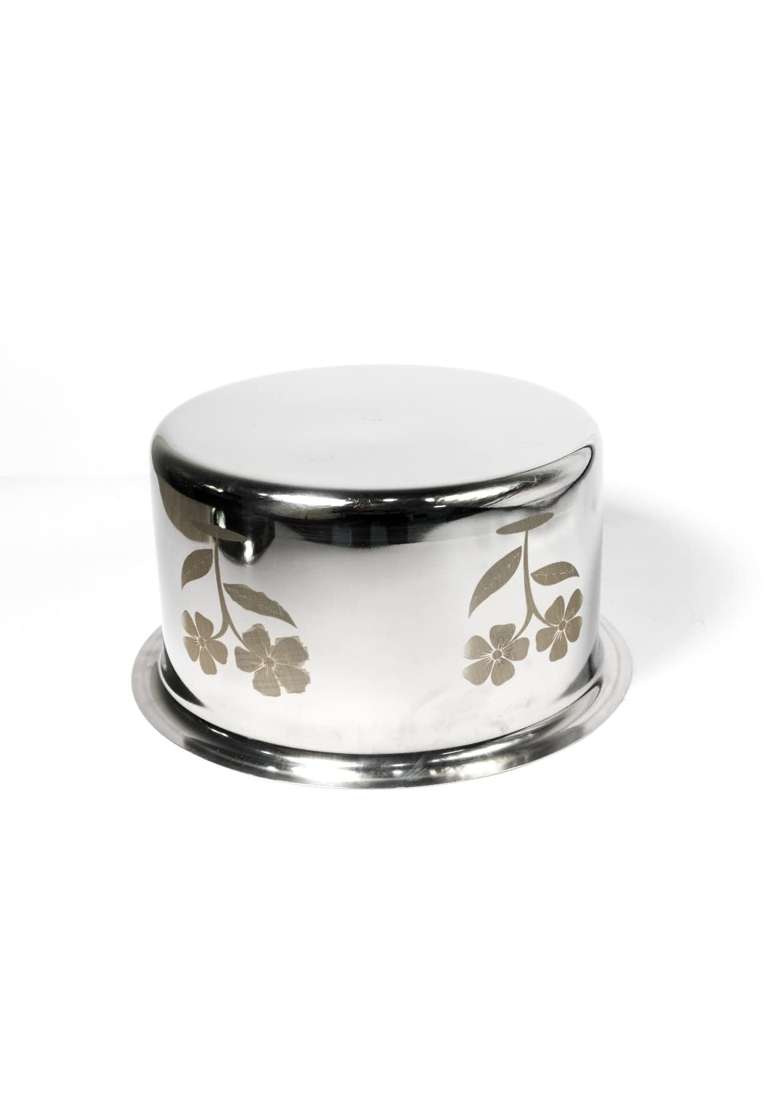 Super HK Flower Print Stainless Steel Bhagona Cooking Pot Tapeli Patila Handi with LID | 2.5 L | 2.6 Qt - Indya
