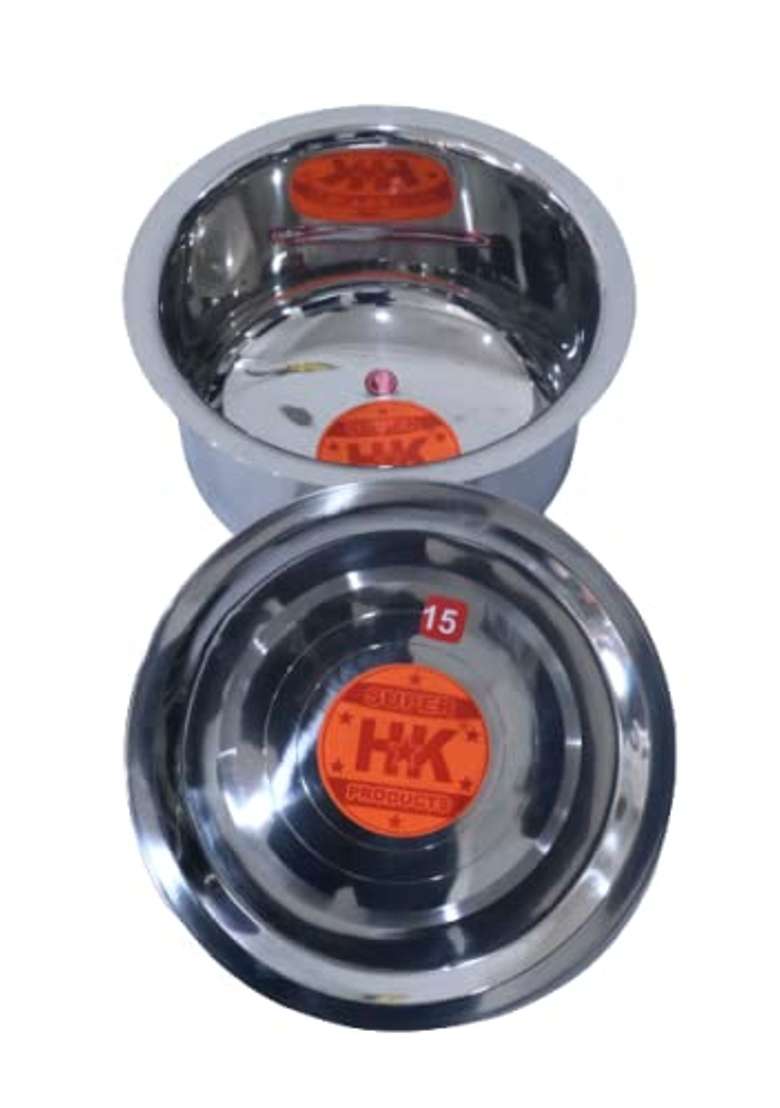 Super HK Round Bottom Patila Cooking Pot Bhagona Tapeli Stainless Steel with LID | 0.5 L | 0.5 Qt - Indya