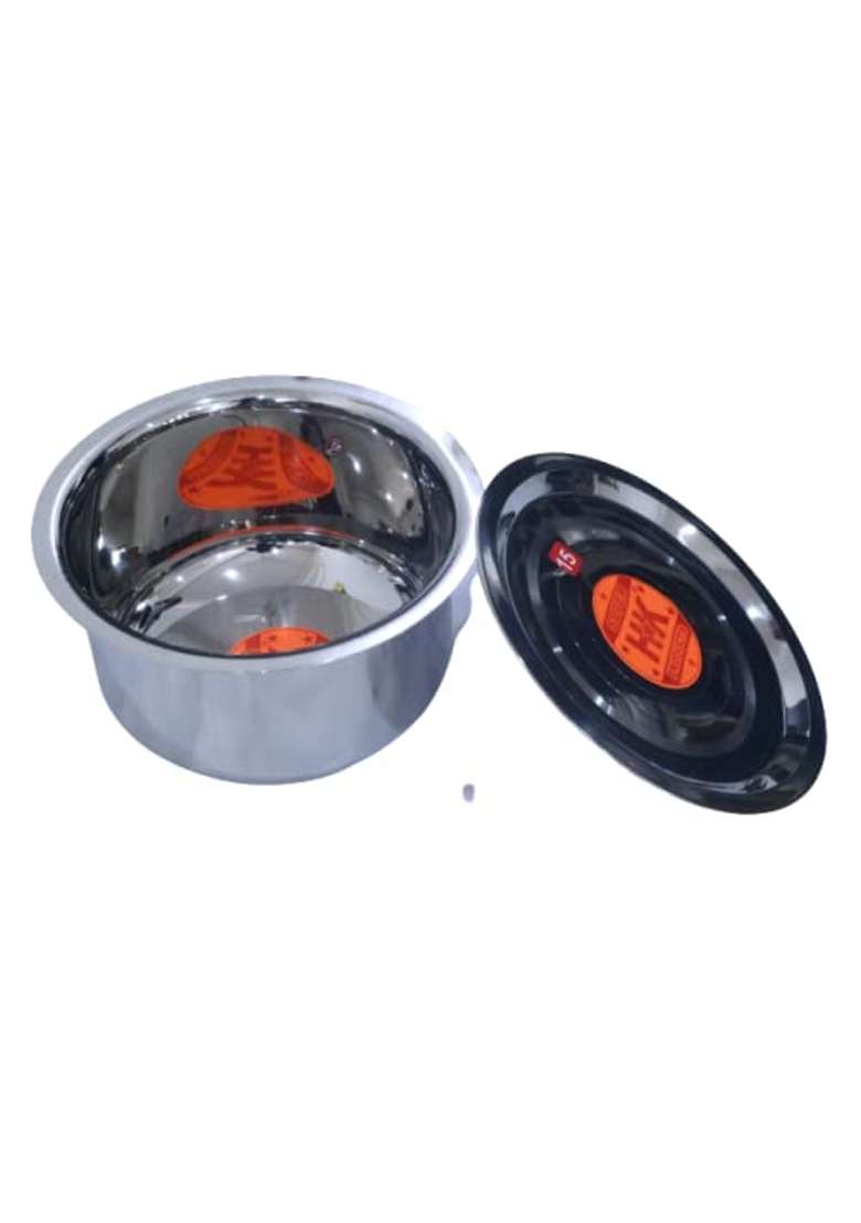 Super HK Round Bottom Patila Cooking Pot Bhagona Tapeli Stainless Steel with LID | 0.5 L | 0.5 Qt - Indya