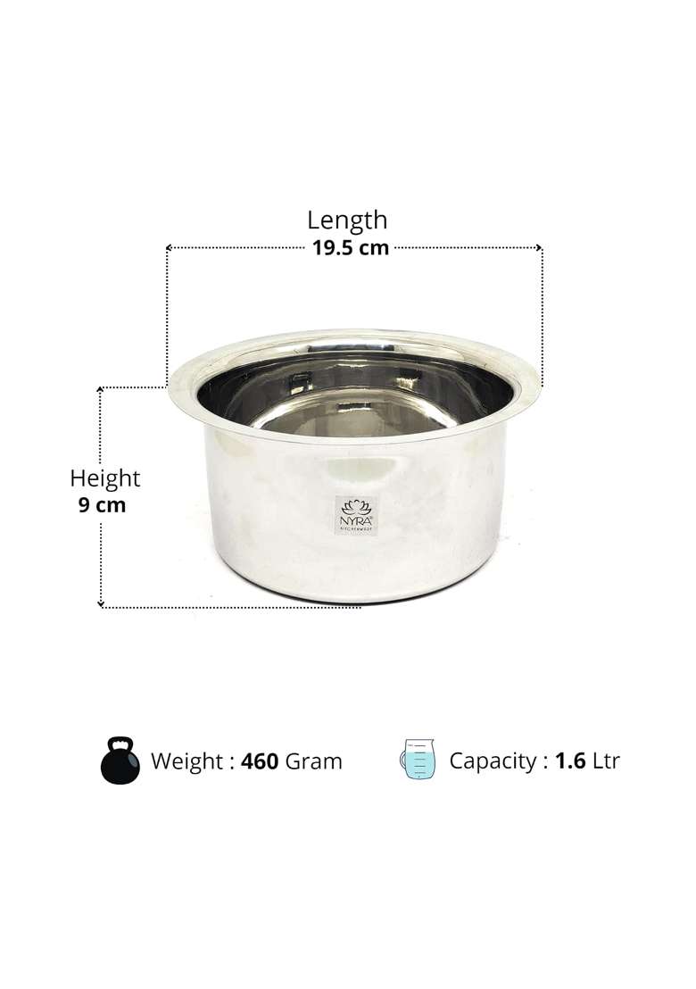 NYRA Stainless Steel Tope Induction Compatible Patila Heavy Gauge Flat Bottom | 1.6 L | 1.7 Qt - Indya