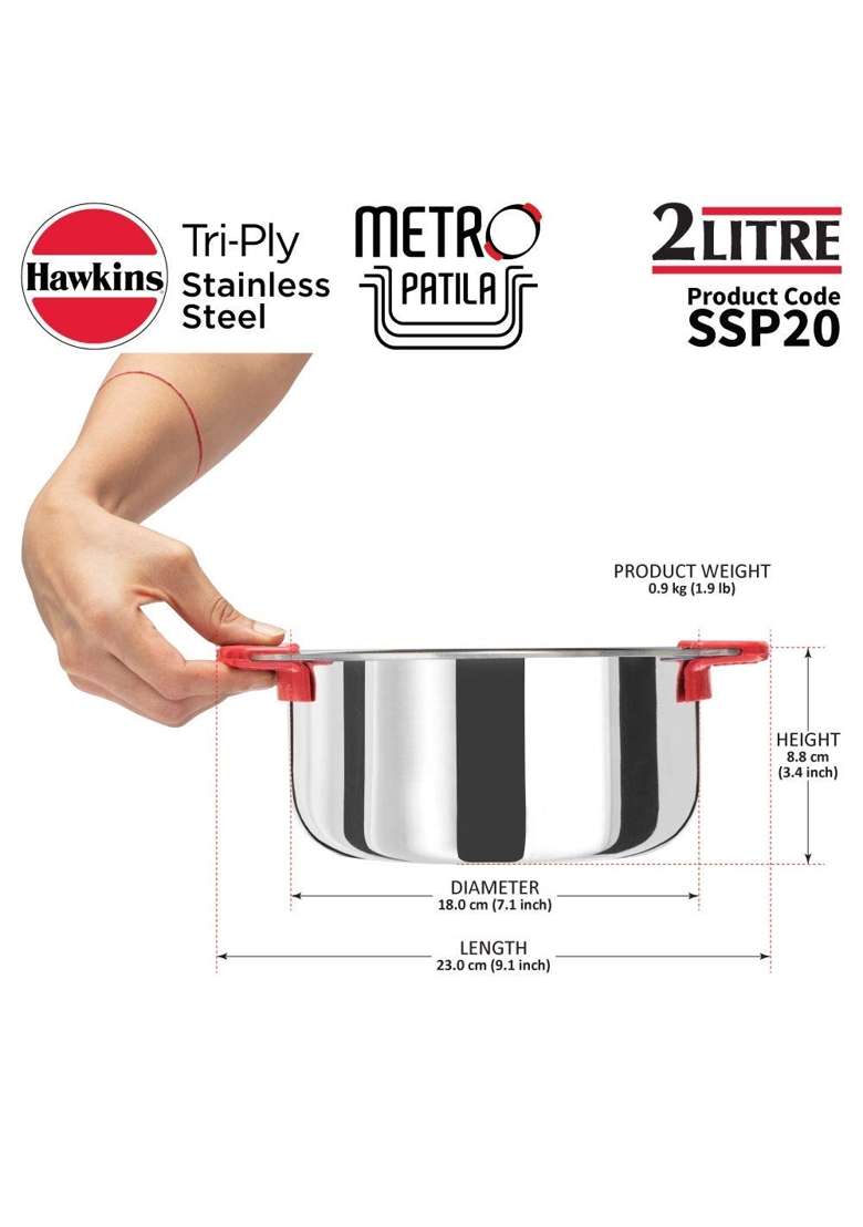 Hawkins Tri-Ply Stainless Steel Metro Patila Cooking Pot Tope Cook-N-Serve | 1.5 L | 1.6 Qt | 3-Piece Set - Indya