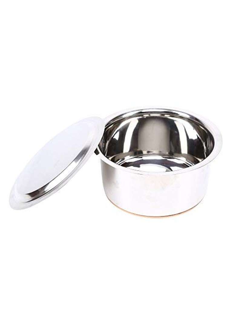JGS Stainless Steel Copper Base Heavy Bhagona Cooking Pot | 4 L | 4.2 Qt | With Lid - Indya