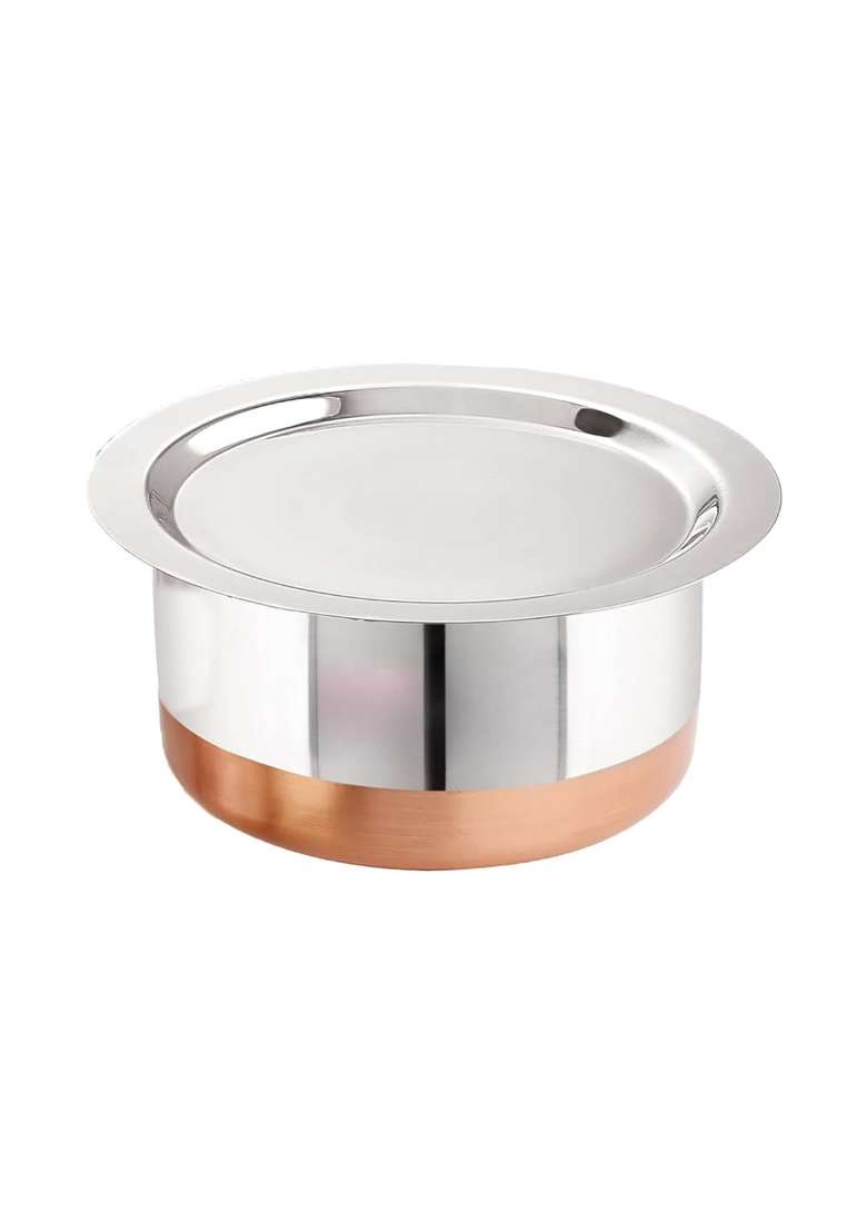 JGS Stainless Steel Copper Base Heavy Bhagona Cooking Pot | 4 L | 4.2 Qt | With Lid - Indya