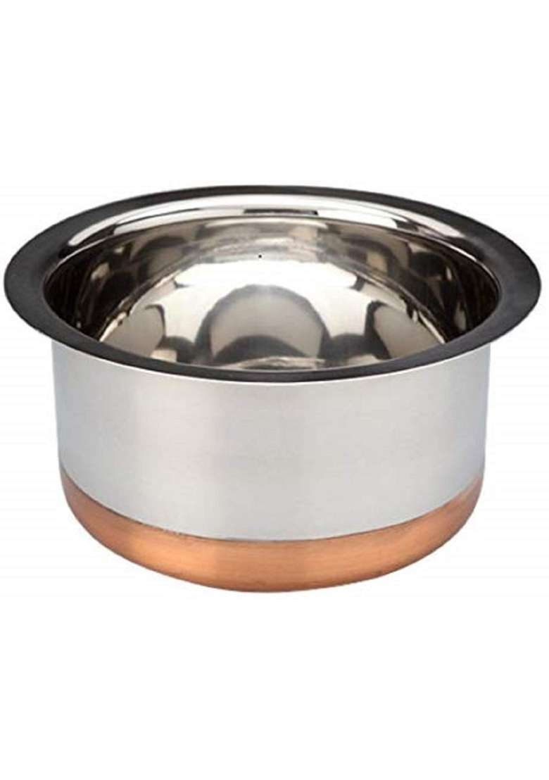 JGS Stainless Steel Copper Base Heavy Bhagona Cooking Pot | 4 L | 4.2 Qt | With Lid - Indya