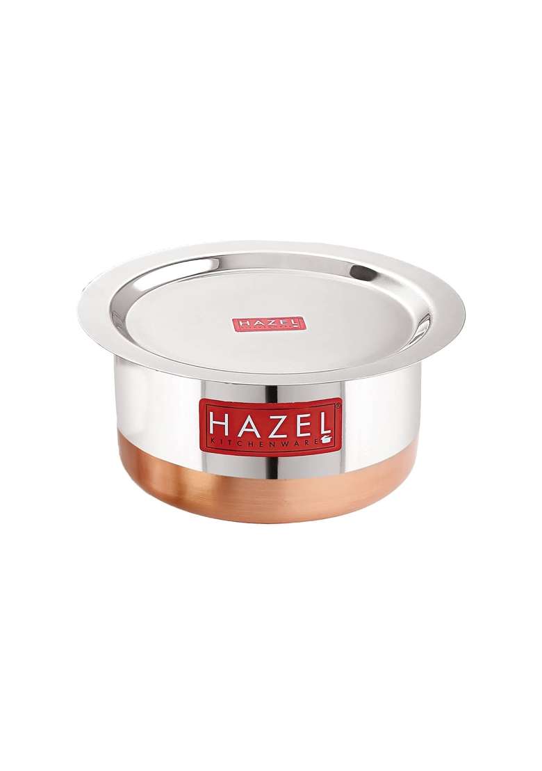 HAZEL Steel Copper Bottom Tope Cooking Pot with Lid | 1.5 L | 1.6 Qt - Indya