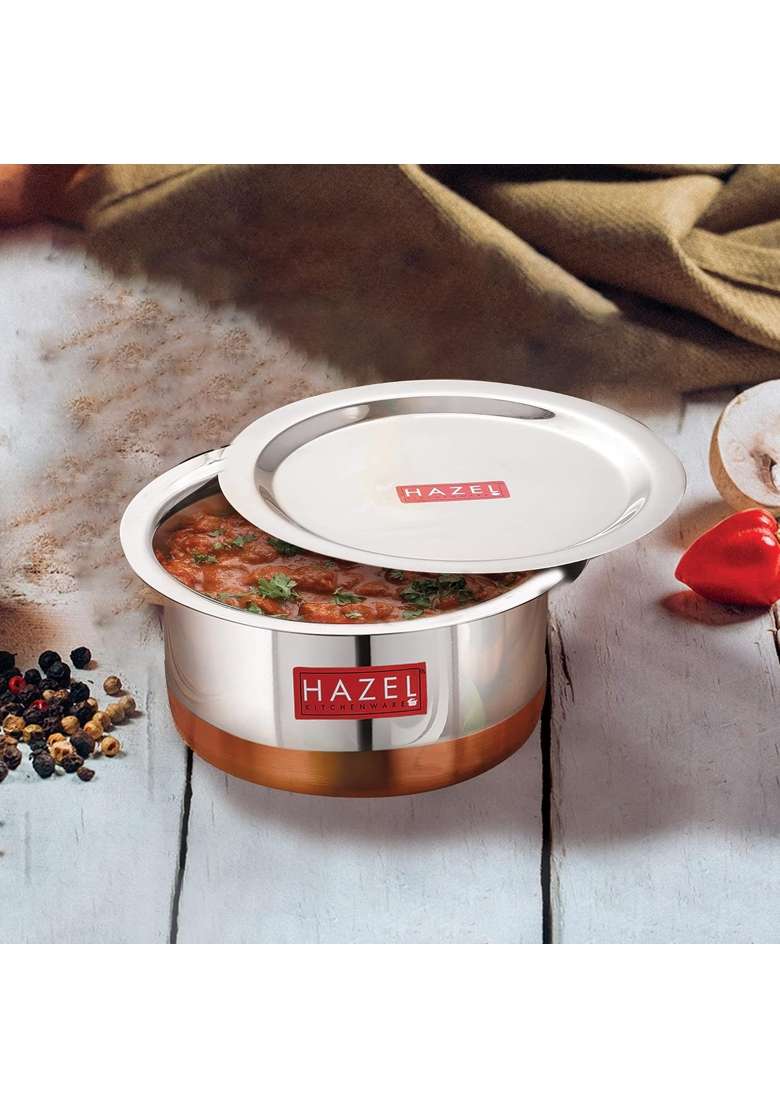 HAZEL Steel Copper Bottom Tope Cooking Pot with Lid | 1.5 L | 1.6 Qt - Indya
