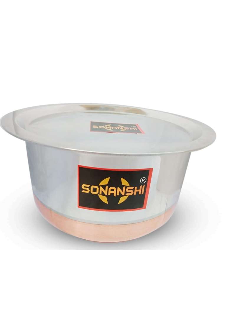 Sonanshi Stainless Steel Copper Bottom Bhagona Patila Tapeli Pot with LID | 1.5 L | 1.6 Qt - Indya