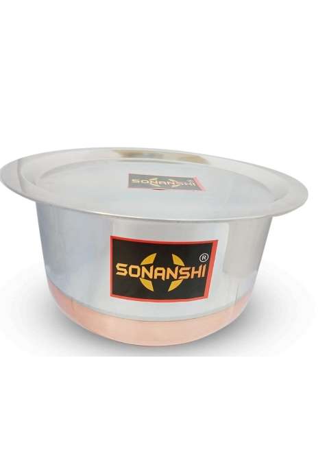 Sonanshi Stainless Steel Copper Bottom Bhagona Patila Tapeli Pot with LID | 1.5 L | 1.6 Qt