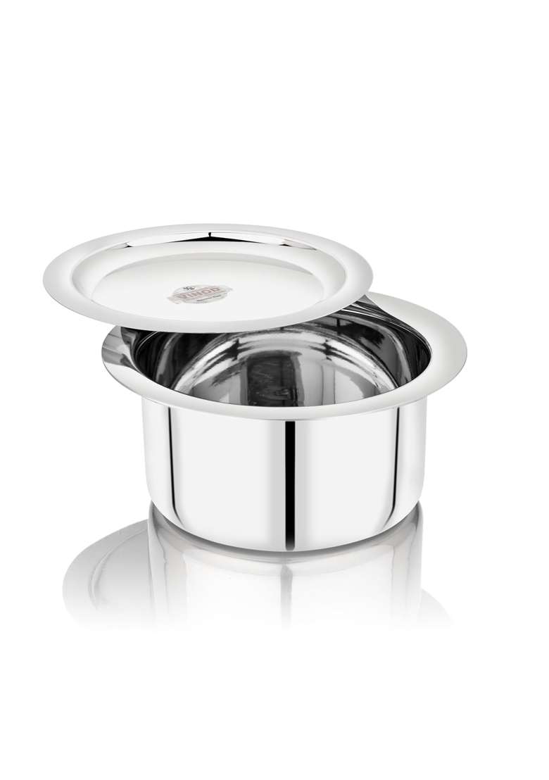 Vinod Stainless Steel Flat Bottom Cooking Tope Cooking Pot with Lid | 1800 ml | 60.9 fl oz | 20 cm | 7.9 Inch | Induction Compatible | Food Safe - Indya