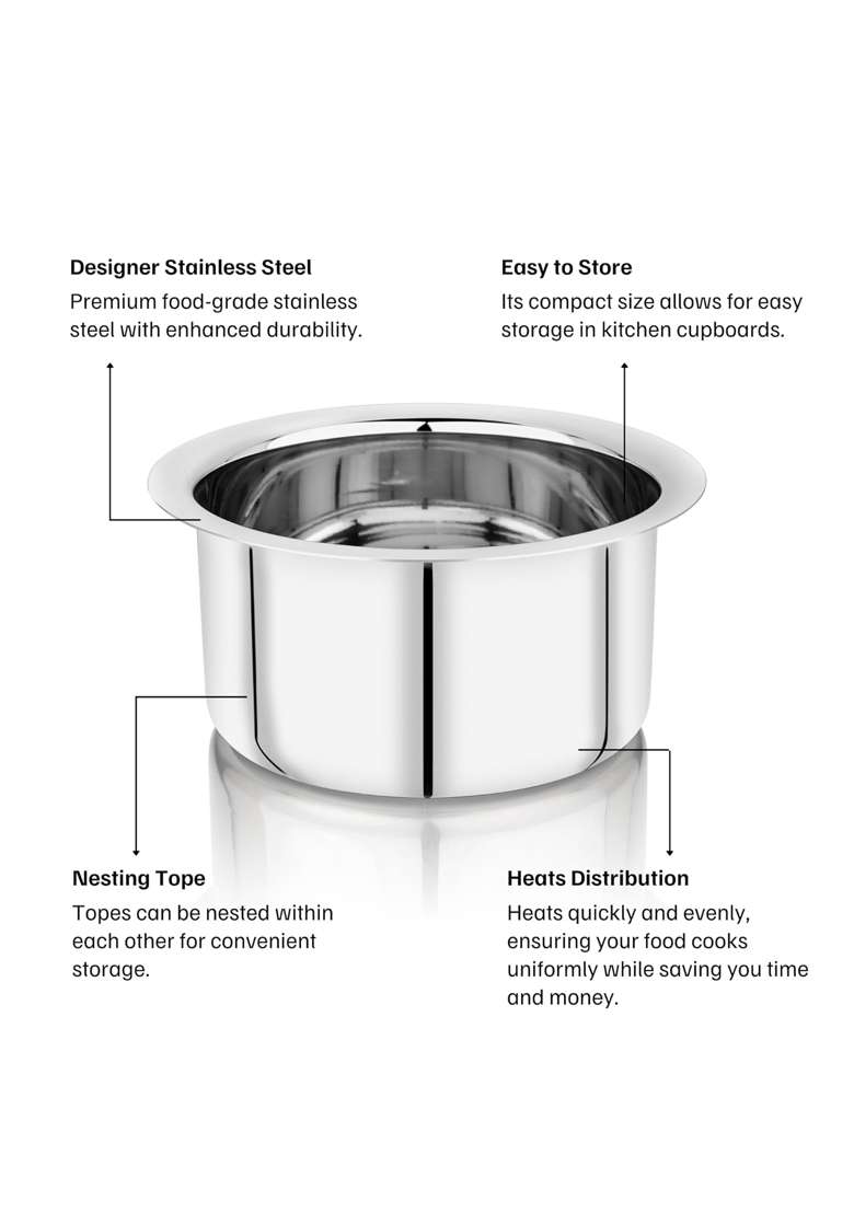 Vinod Stainless Steel Flat Bottom Cooking Tope Cooking Pot | 1000 ml | 33.8 fl oz | 17 cm | 6.7 Inch | Induction Compatible | Food Safe - Indya